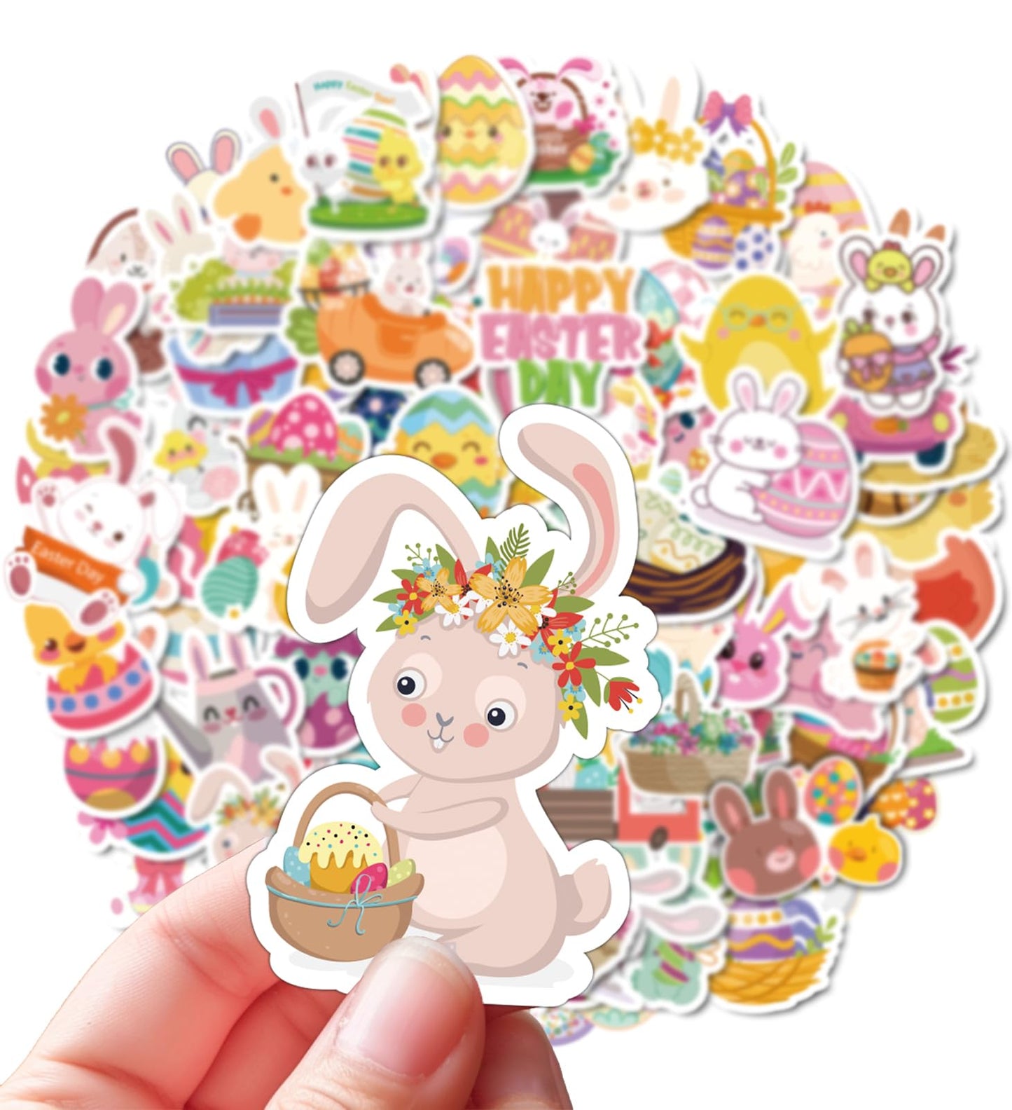100 Pcs Easter Sticker Pack – Cute Bunny & Egg Designs for DIY Crafts | HSHFAMIIY