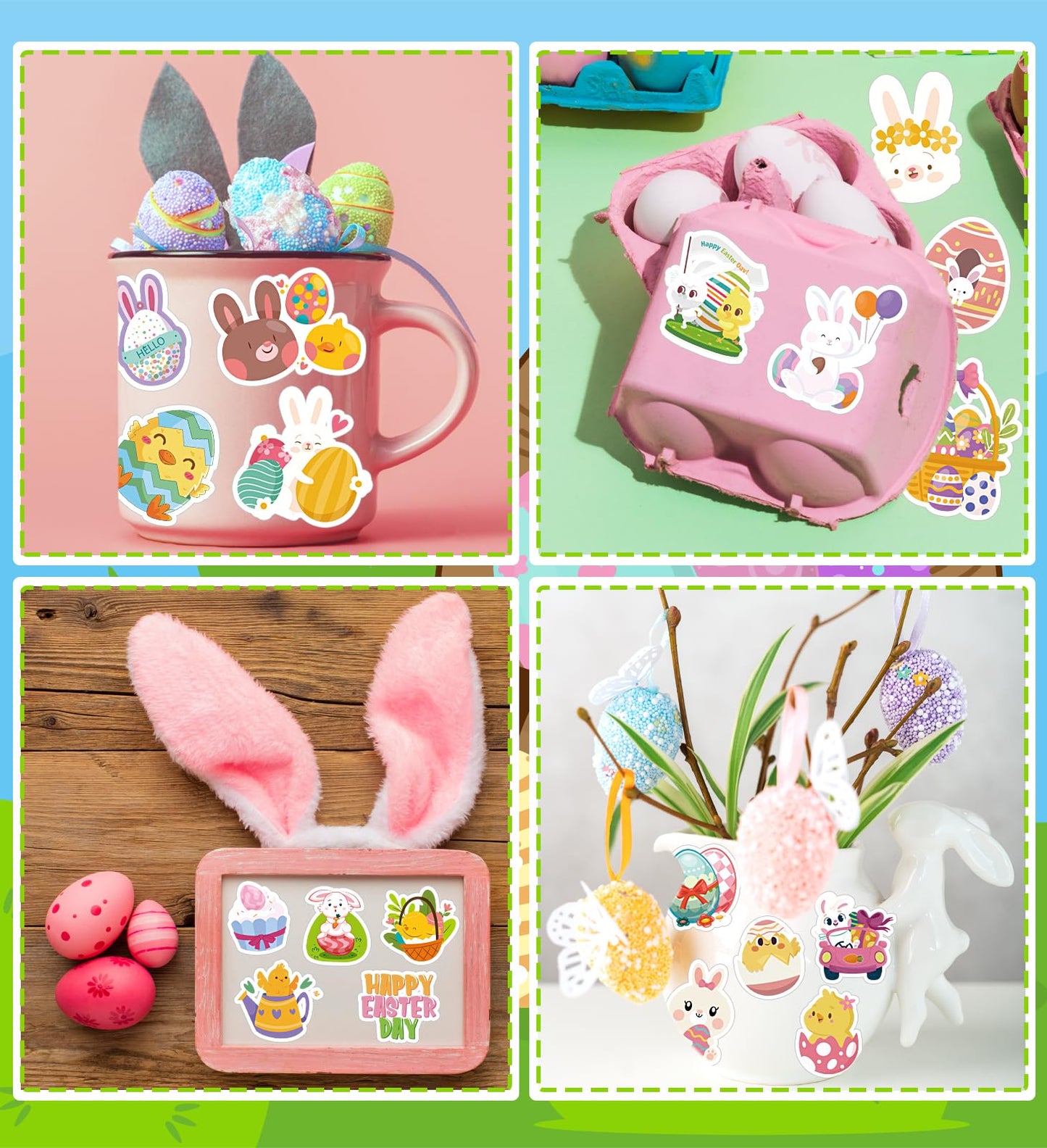 100 Pcs Easter Sticker Pack – Cute Bunny & Egg Designs for DIY Crafts | HSHFAMIIY
