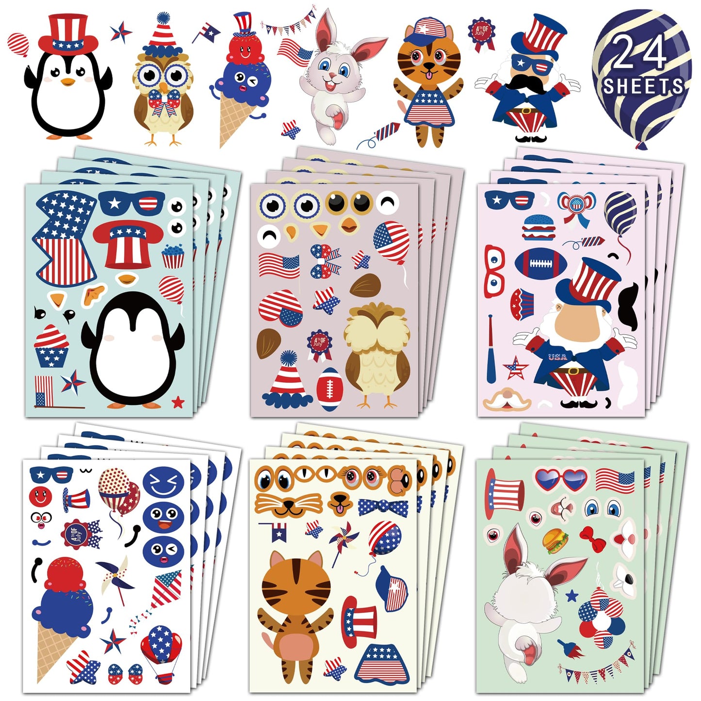 HSHFAMIIY 4th of July Accessories – Patriotic Stickers for Teens | Independence Day Decor (24 Sheets)