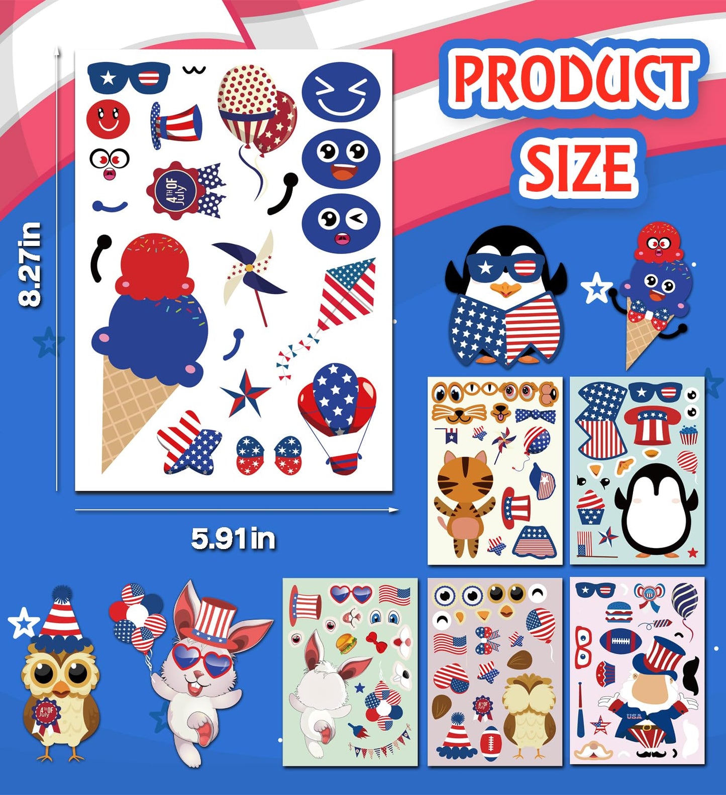 HSHFAMIIY 4th of July Accessories – Patriotic Stickers for Teens | Independence Day Decor (24 Sheets)