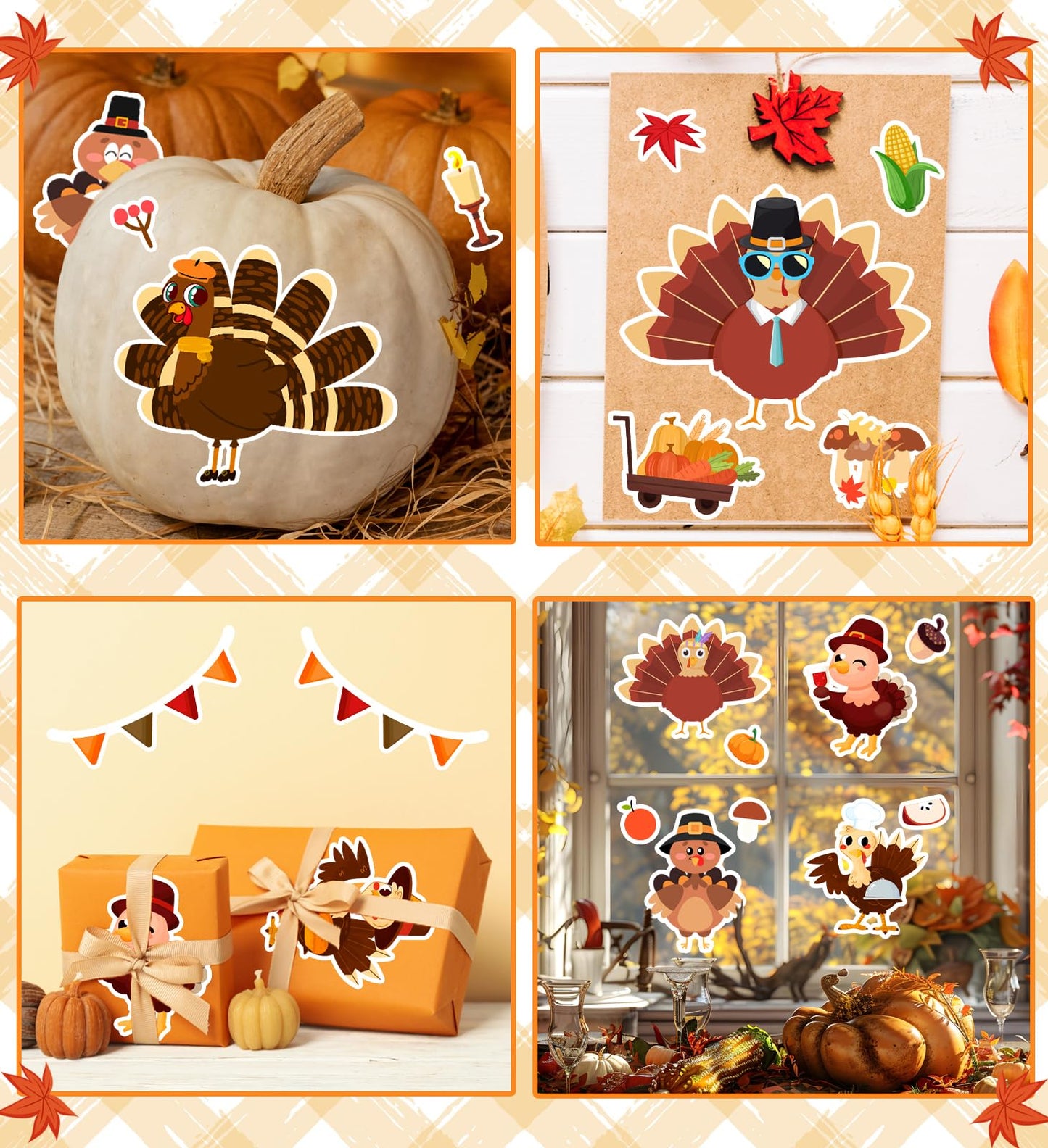 HSHFAMIIY Thanksgiving Stickers for Kids – DIY Turkey Face Crafts (24 Sheets)