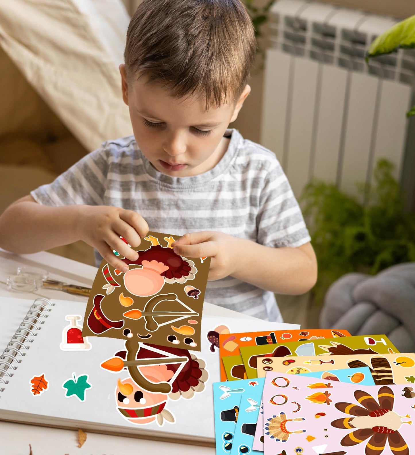 HSHFAMIIY Thanksgiving Stickers for Kids – DIY Turkey Face Crafts (24 Sheets)