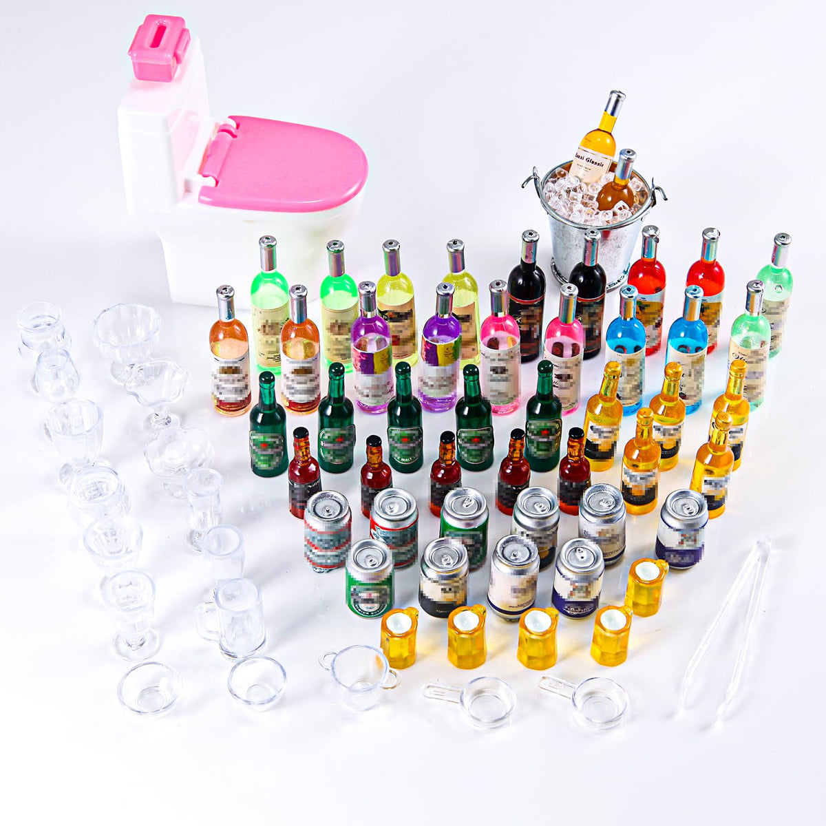 HSJH 71 Pcs Miniature Ice Cubes & Drink Bottles Set for 1/12 Scale Dollhouses
