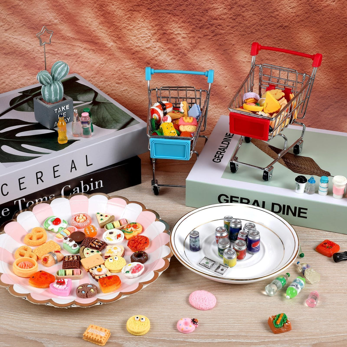 HSJH 134pcs Mini Shopping Cart Set – Dollhouse Grocery & Accessories