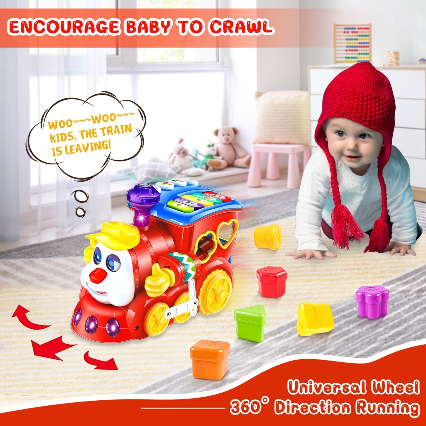HSNEOI Musical Train Baby Toy – Learning Blocks, Lights & Music for 6–18 Months