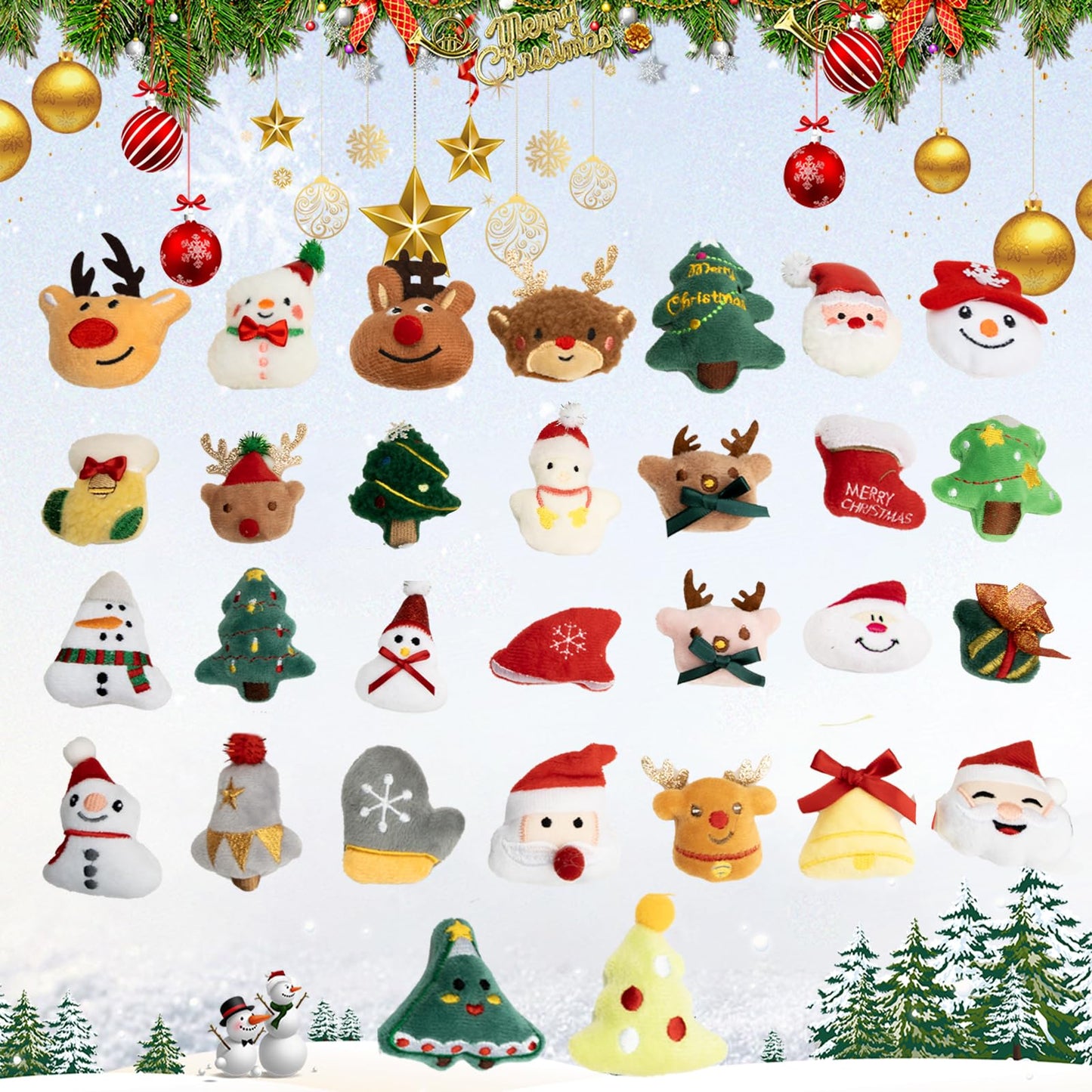 Hsodnr 60-Pack Christmas Mini Plush Ornaments – Angel, Santa, Snowman & Reindeer