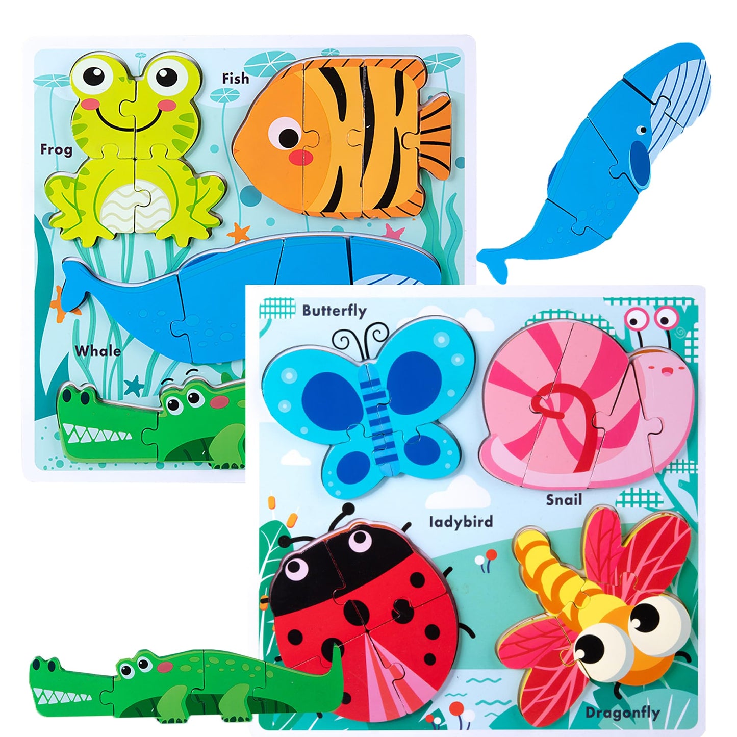 HT HONOR Montessori Puzzle for Toddlers – Educational Wooden Creature Matching & Sorting (Ages 2-4)