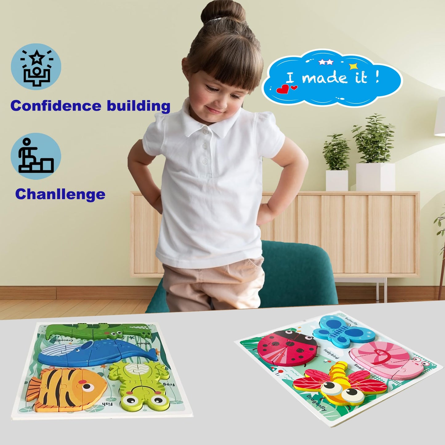 HT HONOR Montessori Puzzle for Toddlers – Educational Wooden Creature Matching & Sorting (Ages 2-4)