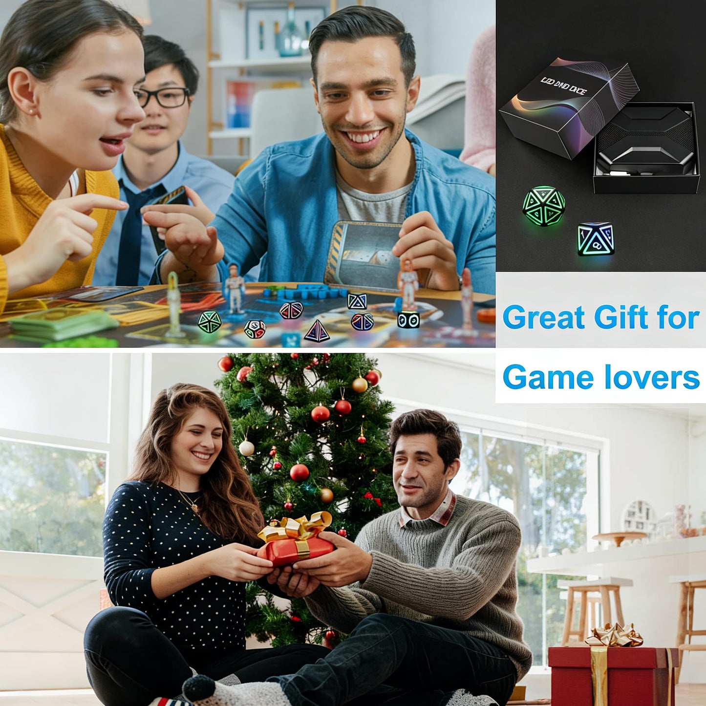 HTPOW LED DND Dice Set – 7 USB Rechargeable Glow Dice with Charging Box