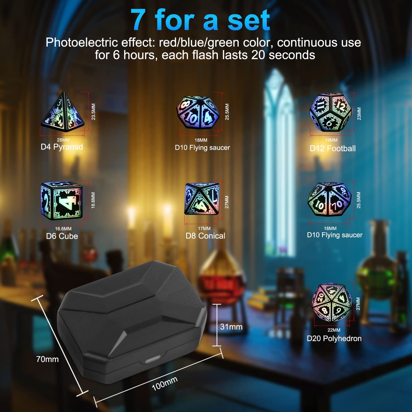 HTPOW Light Up LED Dice Set – Glow DND Dice for D&D & Tabletop RPGs