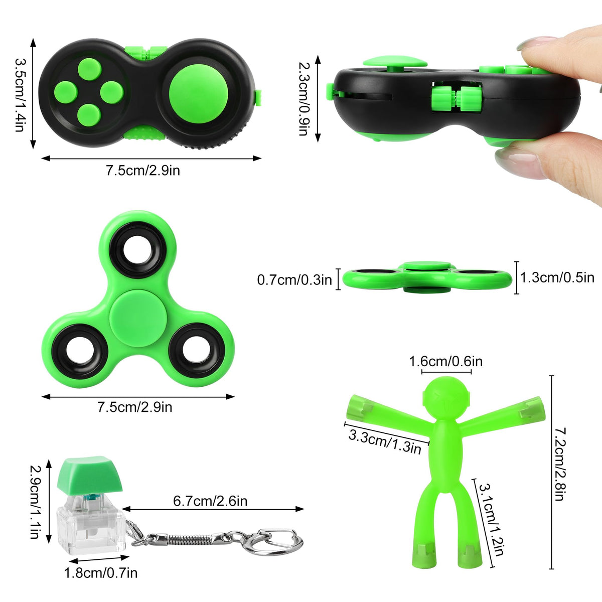 HTSHO Fidget Toys Pack – Green Travel Toys for Adults, Kids (Ages 4-8, 3-5)