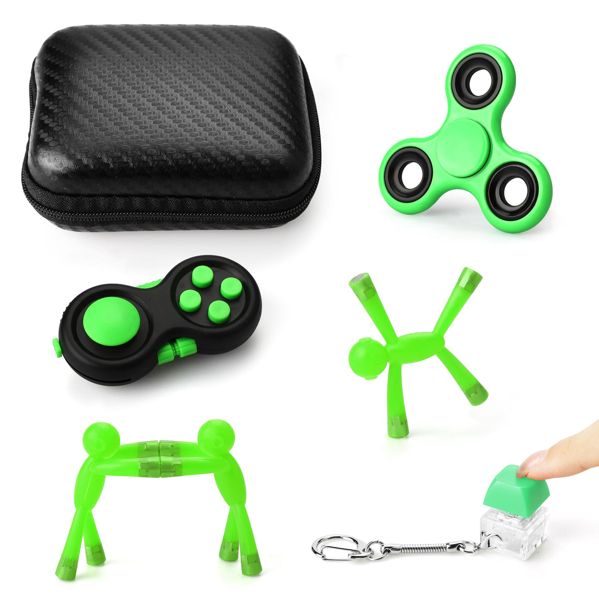 HTSHO Fidget Toys Pack – Green Travel Toys for Adults, Kids (Ages 4-8, 3-5)
