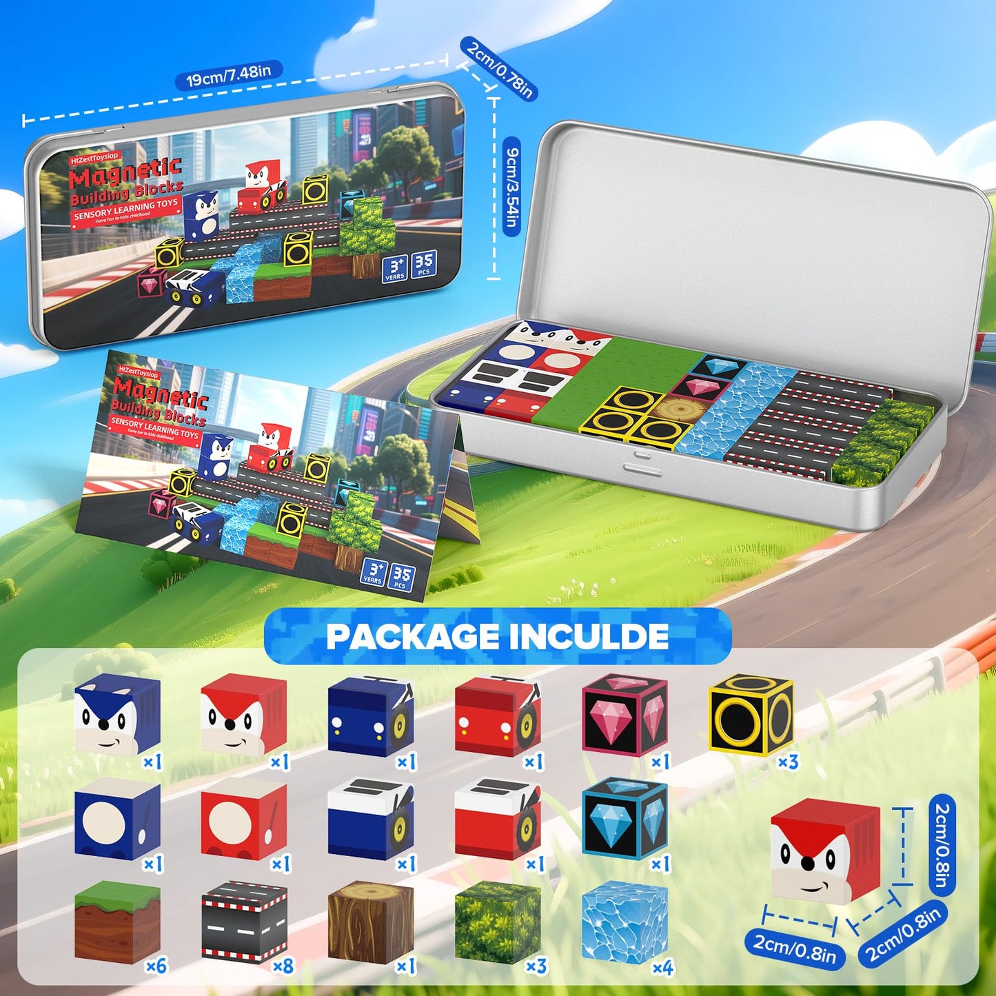 HtZestToysiop 35PCS Mini Magnetic Blocks — Portable Travel Set with Iron Box for Ages 3–8