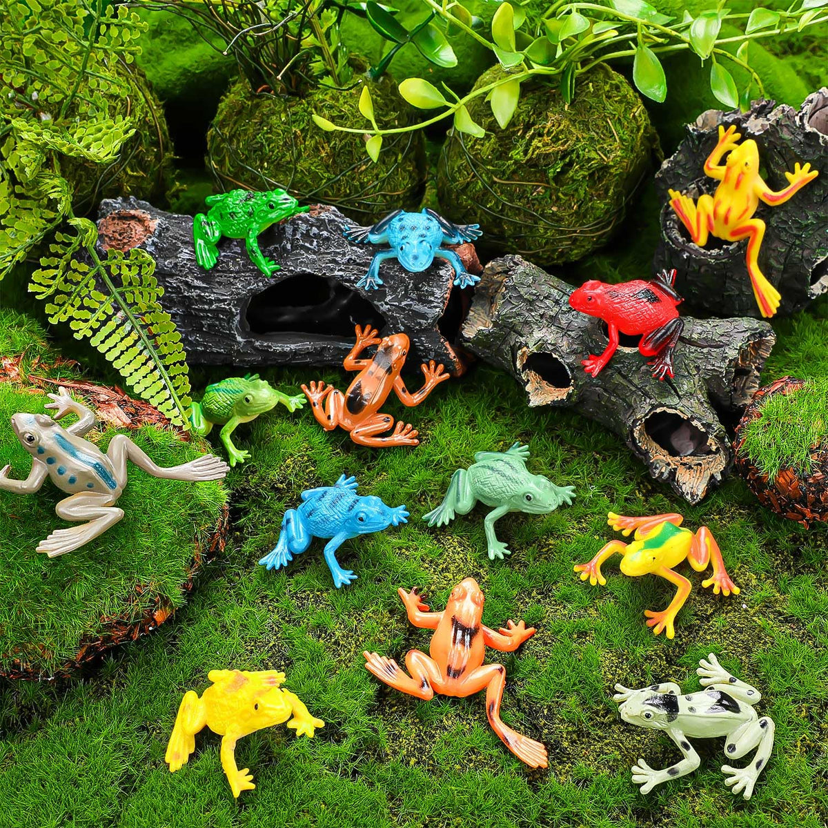 HTZNHXT 36Pcs Plastic Frogs Toy Set – Mini Resin Frog Figures for Dioramas