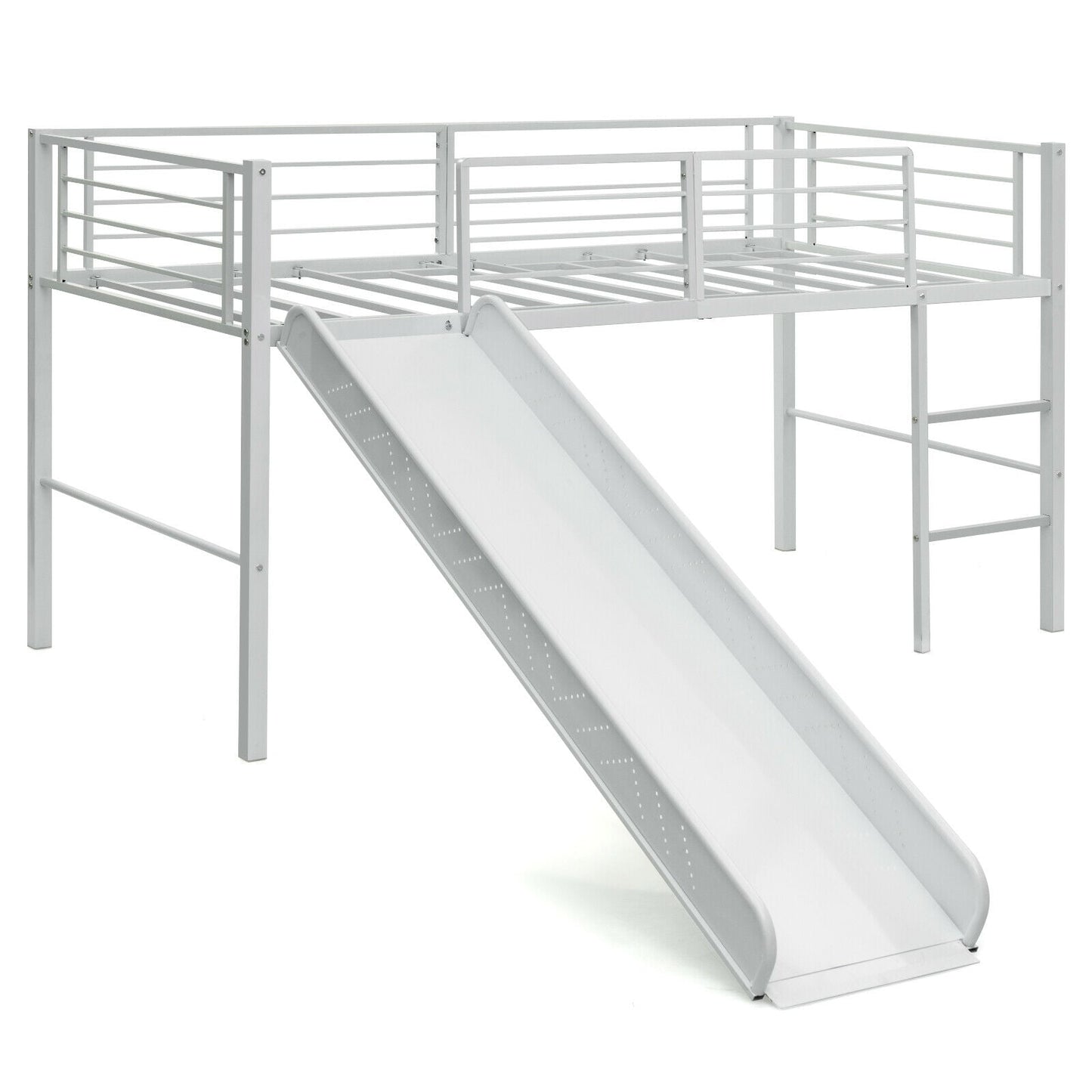 Sliding Loft Children Single Bed with Stairs and Safety Guardrails-Black