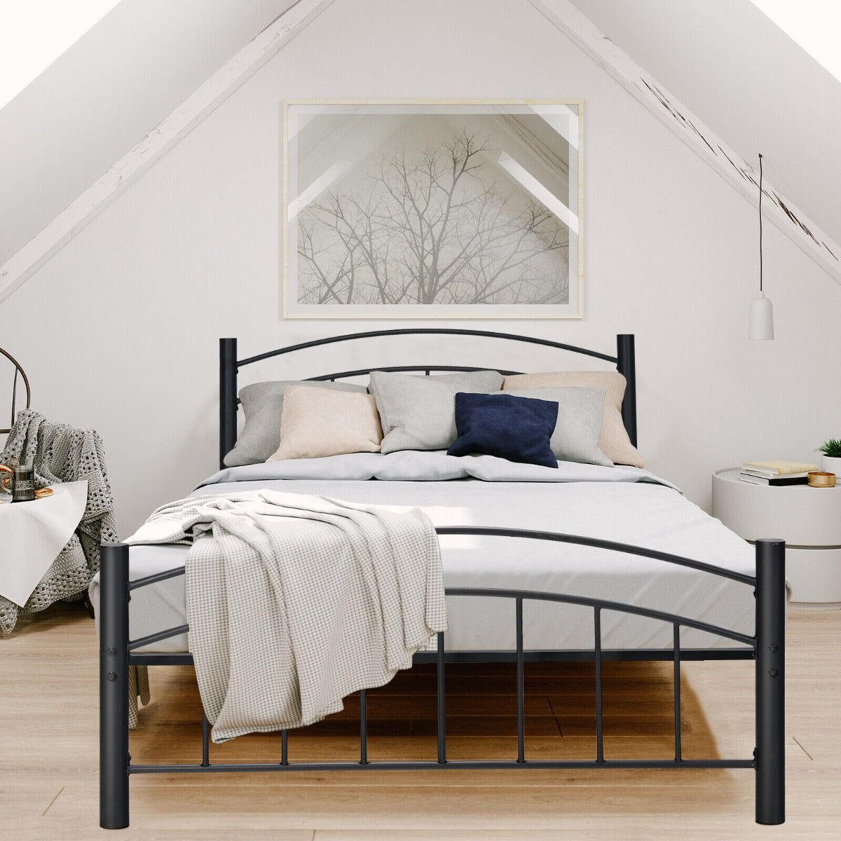Metal Bed Frame Platform Bed with Headboard for Bedroom-Queen size