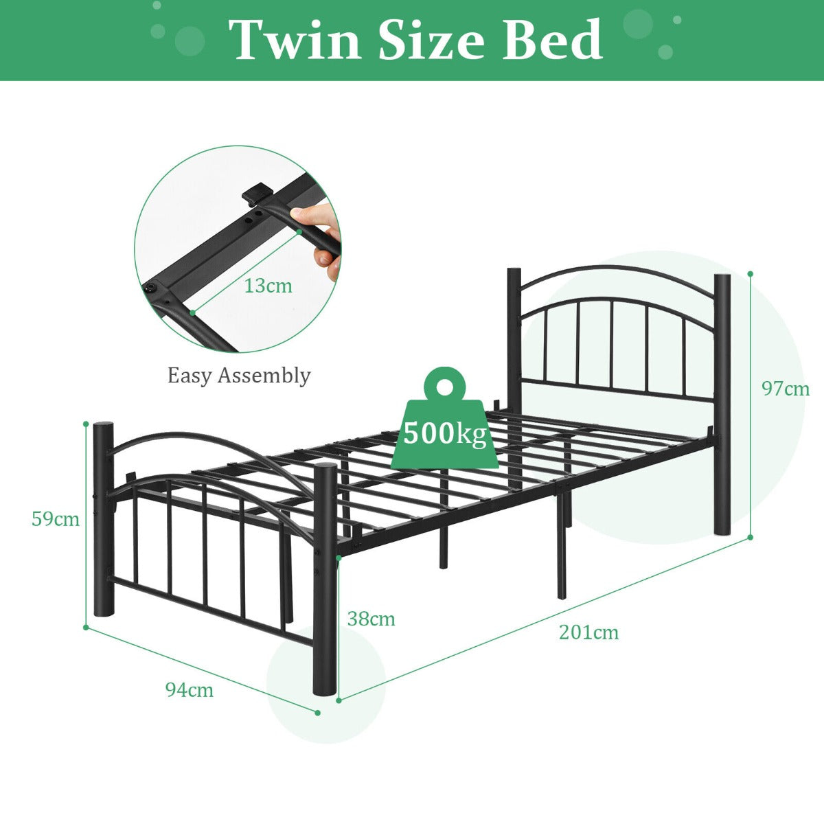 Metal Bed Frame Platform Bed with Headboard for Bedroom-Queen size
