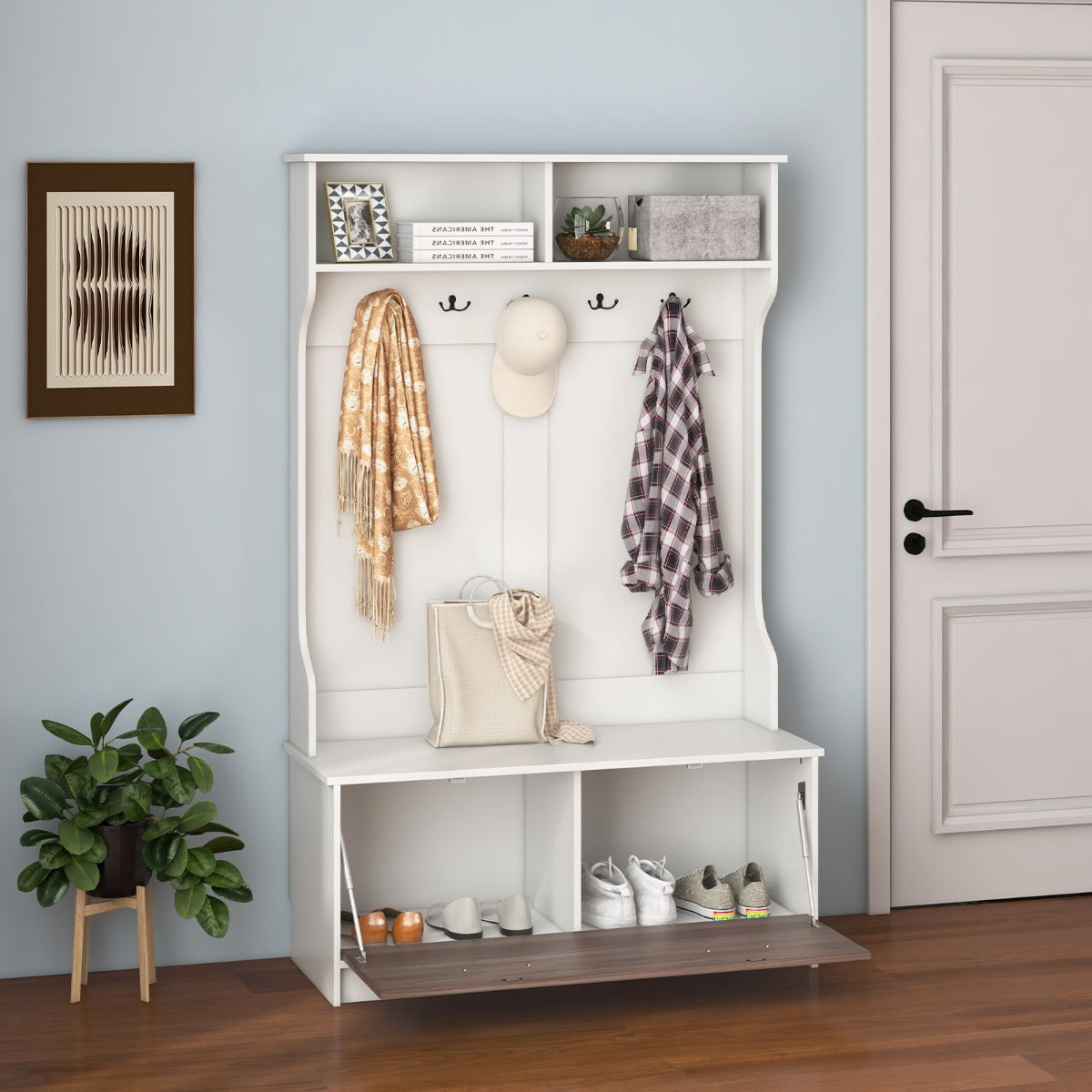 63 Inches Hall Tree with Coat Rack and Storage Bench-Black