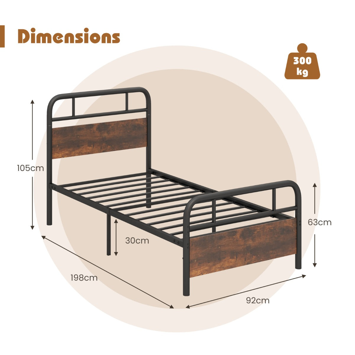 Single/Double/King Bed Frame with Industrial Headboard-Double Size