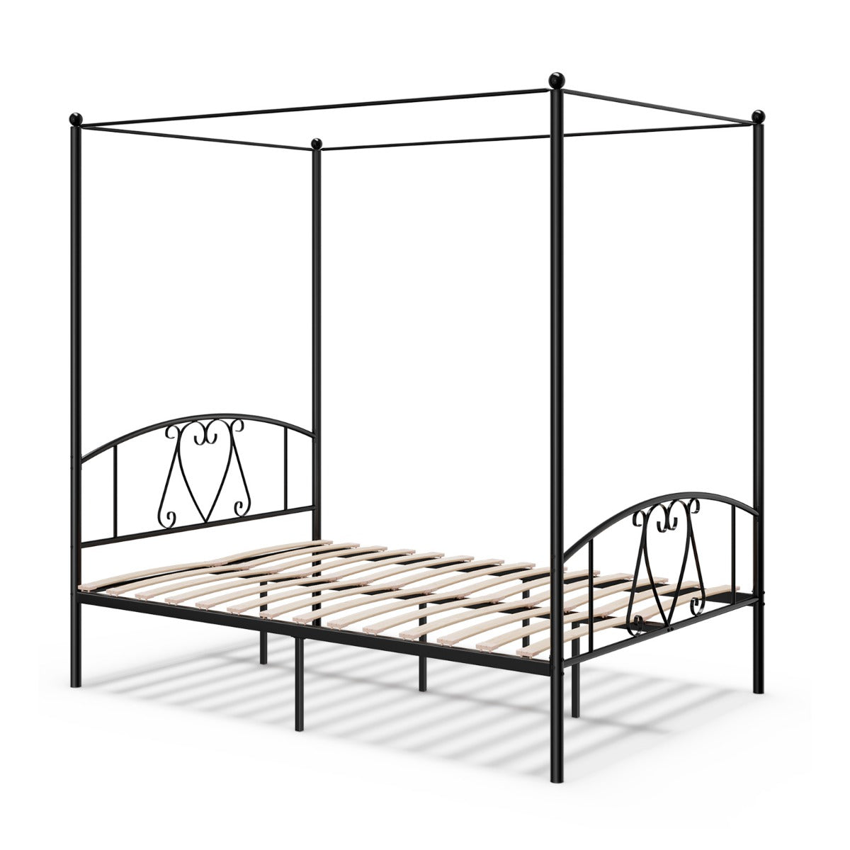 Double Size Metal Canopy Bed Frame-Grey