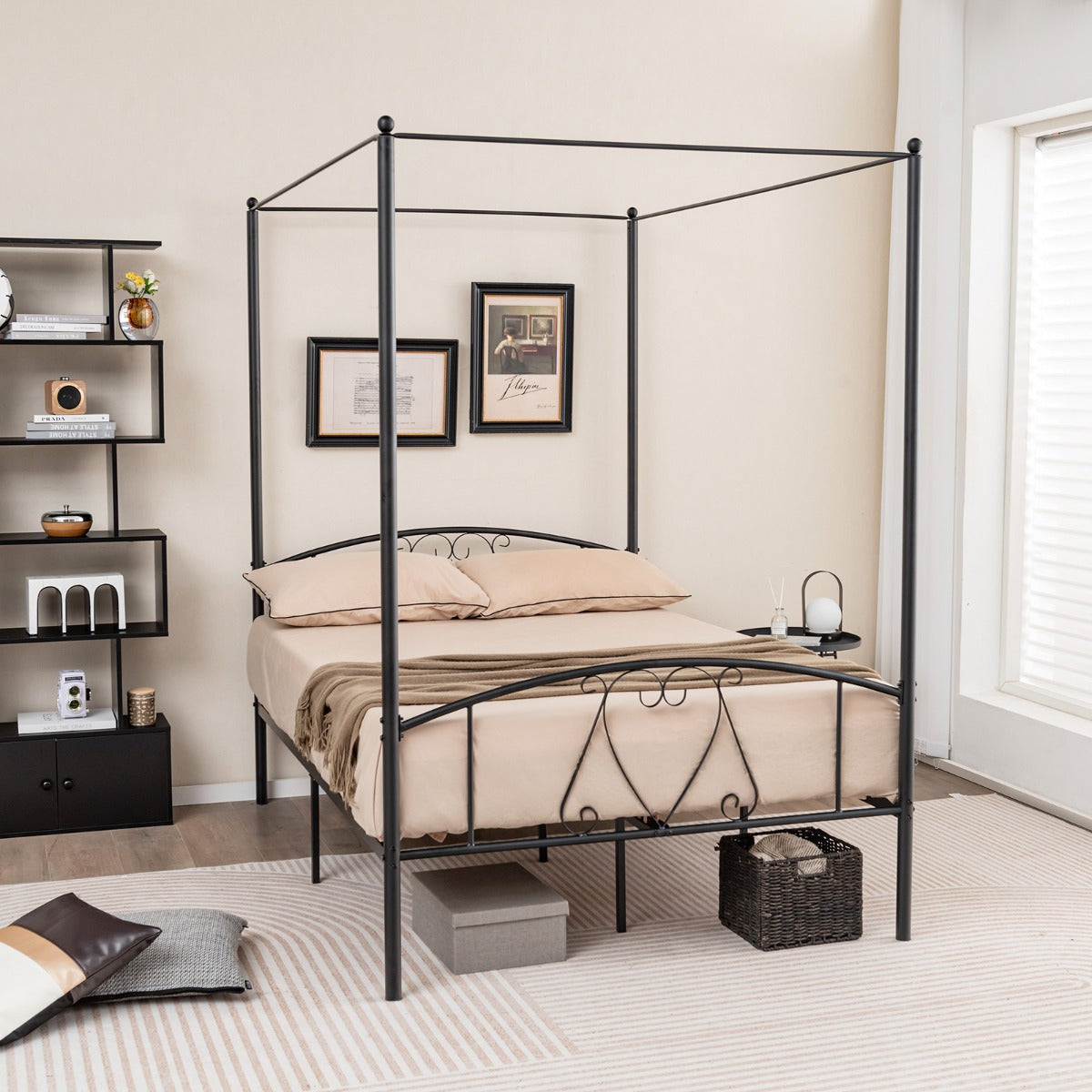 Double Size Metal Canopy Bed Frame-Grey
