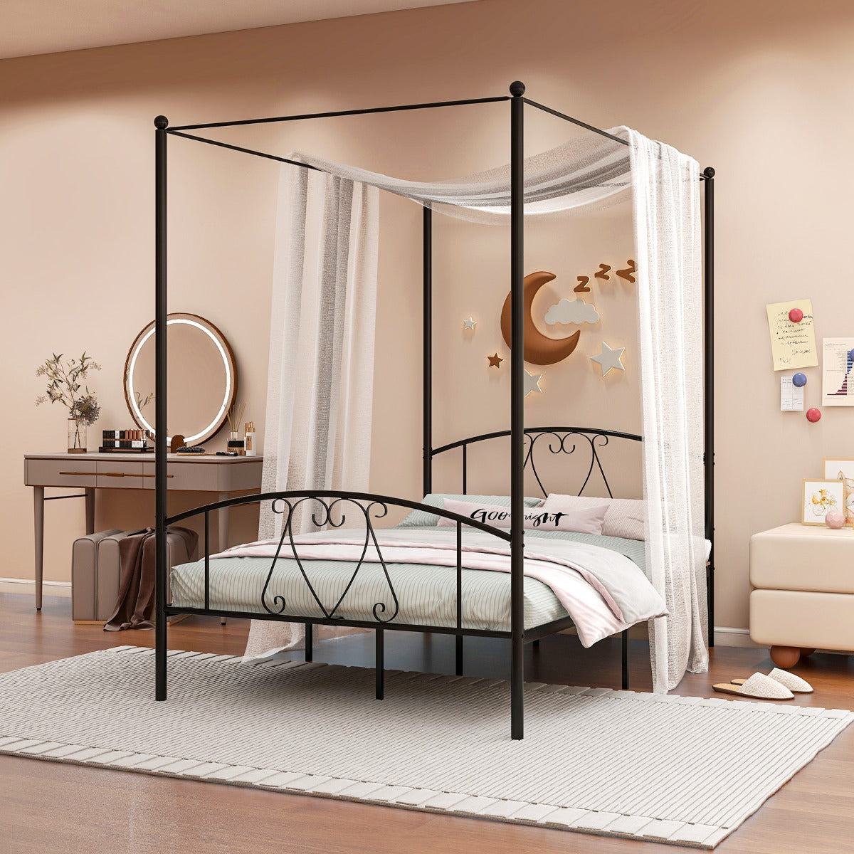 Double Size Metal Canopy Bed Frame-Grey