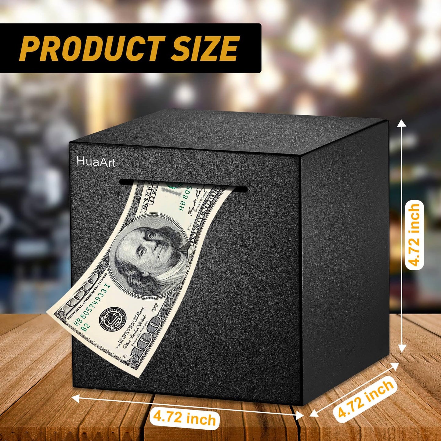 HuaArt Piggy Bank for Adults - Stainless Steel, Matte Black, Non-Openable Saving Box (4.72in)