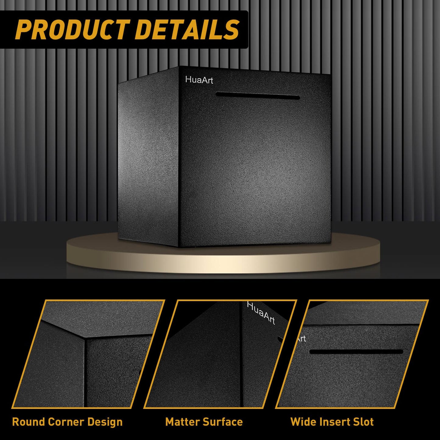 HuaArt Piggy Bank for Adults - Stainless Steel, Matte Black, Non-Openable Saving Box (4.72in)