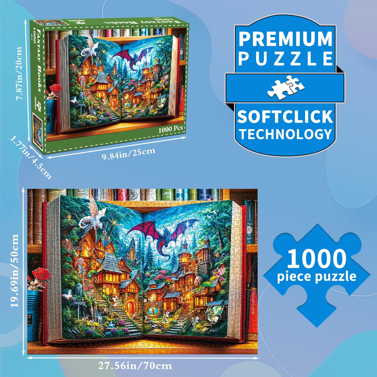 HUADADA 1000-Piece Jigsaw Puzzle for Adults – The Magic Book of Fairy Tales