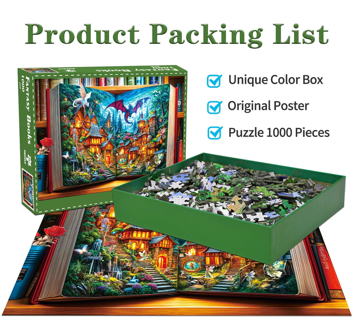 HUADADA 1000-Piece Jigsaw Puzzle for Adults – The Magic Book of Fairy Tales