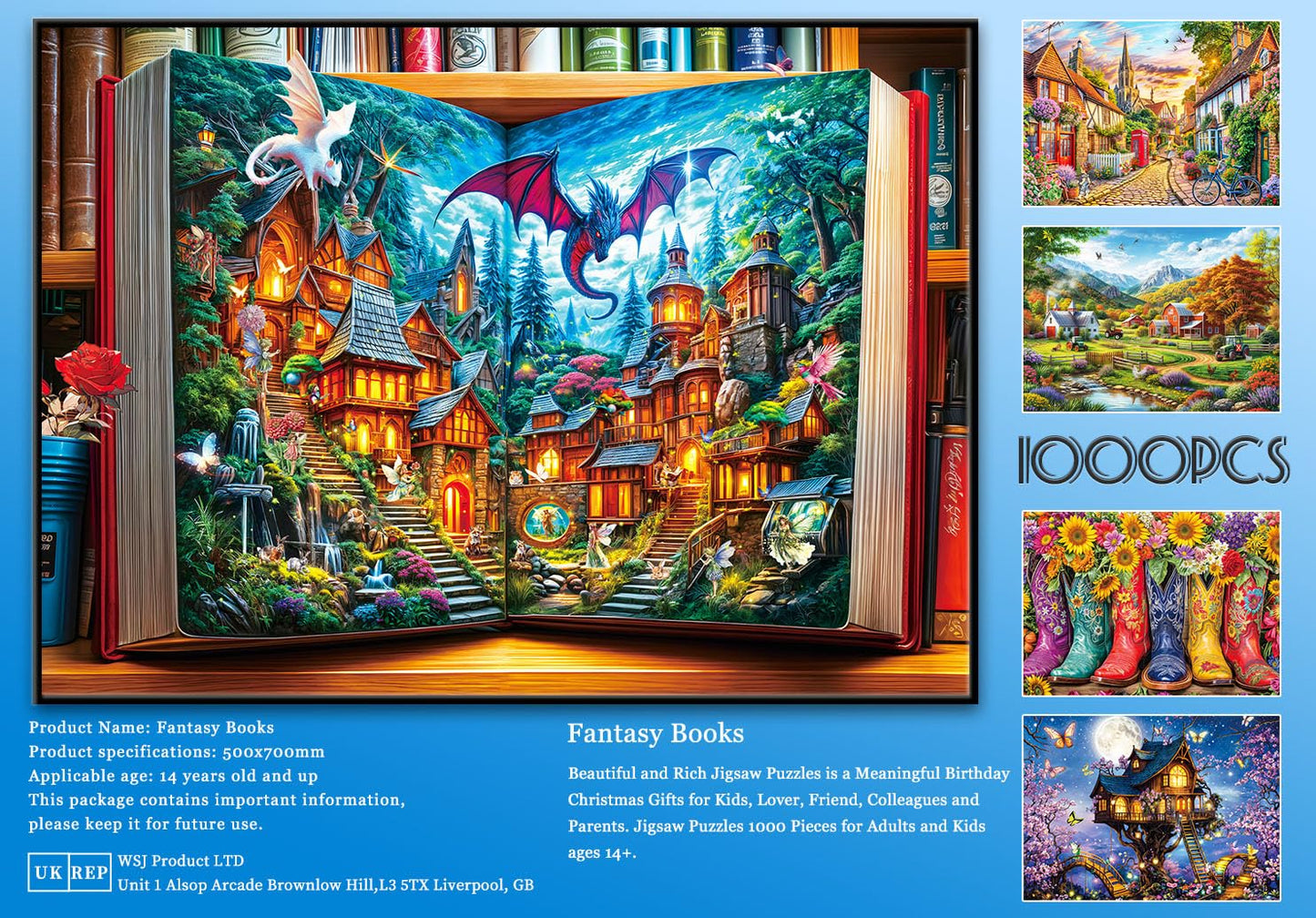 HUADADA 1000-Piece Jigsaw Puzzle for Adults – The Magic Book of Fairy Tales
