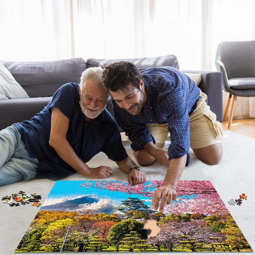 HUADADA 1000-Piece Puzzle: Cherry Blossoms at Osaka Castle – Jigsaw for Adults & Kids