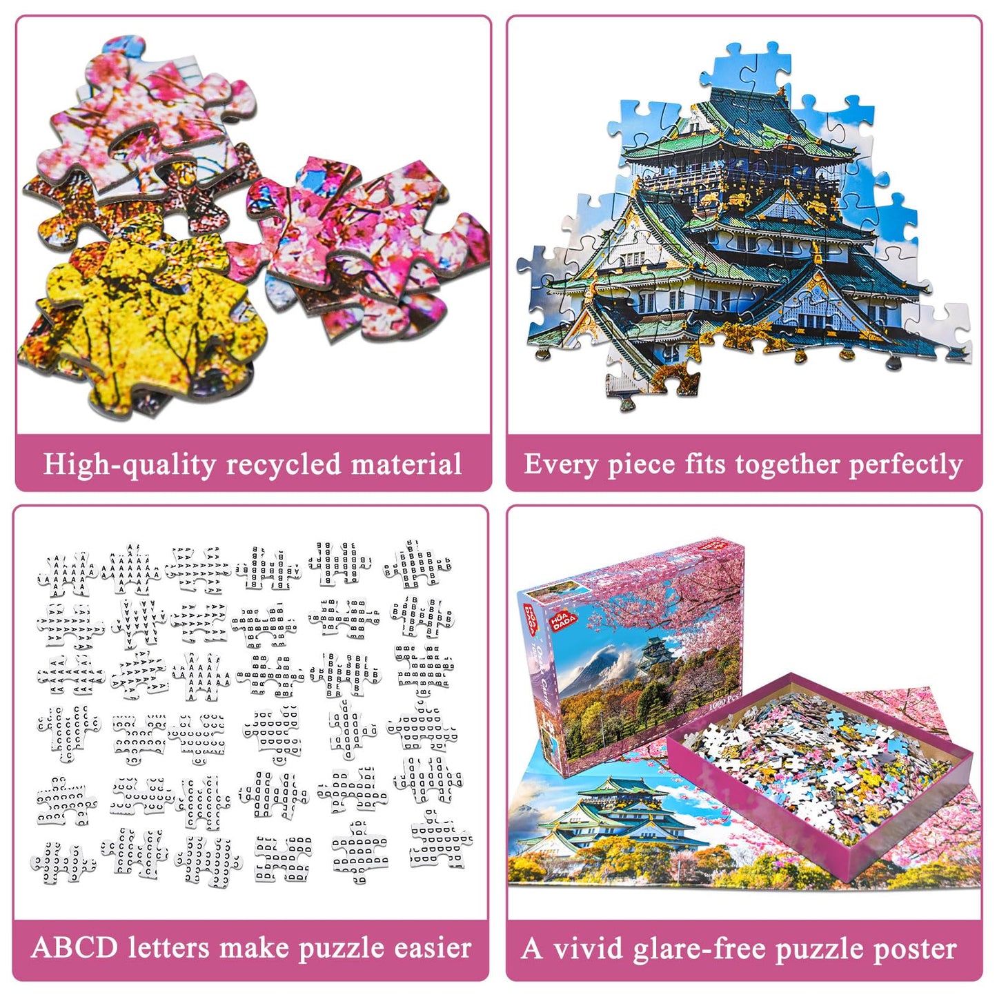 HUADADA 1000-Piece Puzzle: Cherry Blossoms at Osaka Castle – Jigsaw for Adults & Kids