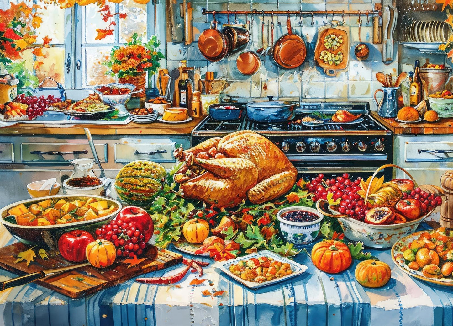 HUADADA 1000-Piece Thanksgiving Dinner Jigsaw Puzzle – Interlock, Back Letters, Poster Size 27.5x19.6