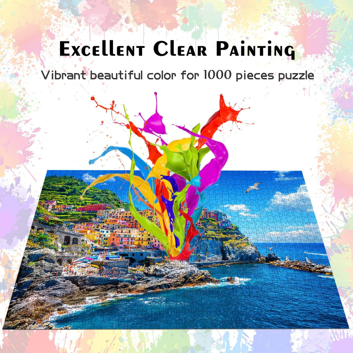 HUADADA 1000-Piece Cinque Terre Jigsaw Puzzle for Adults – Interlock, 27.5x19.6 Inches, 1:1 Poster