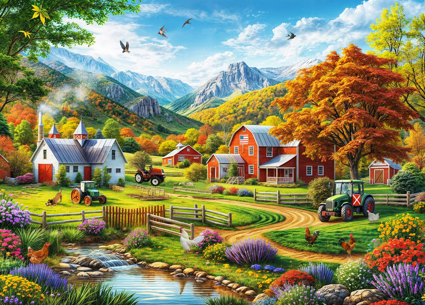 HUADADA 1000-Piece Puzzle - Country Life for Adults | Colorful Jigsaw Puzzles for Family Fun