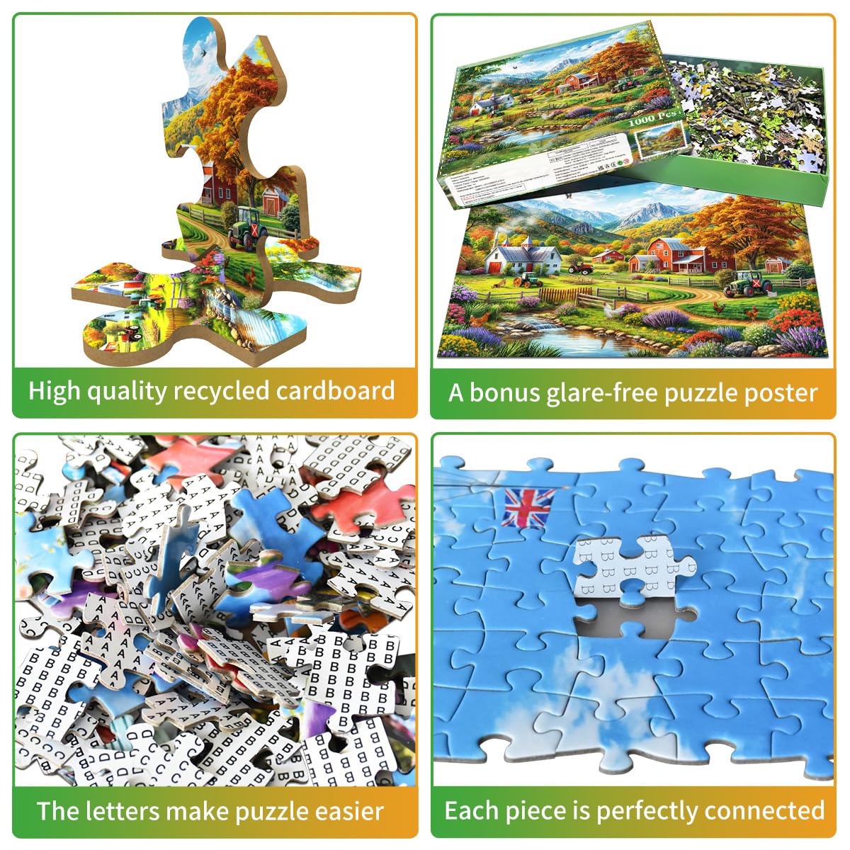 HUADADA 1000-Piece Puzzle - Country Life for Adults | Colorful Jigsaw Puzzles for Family Fun