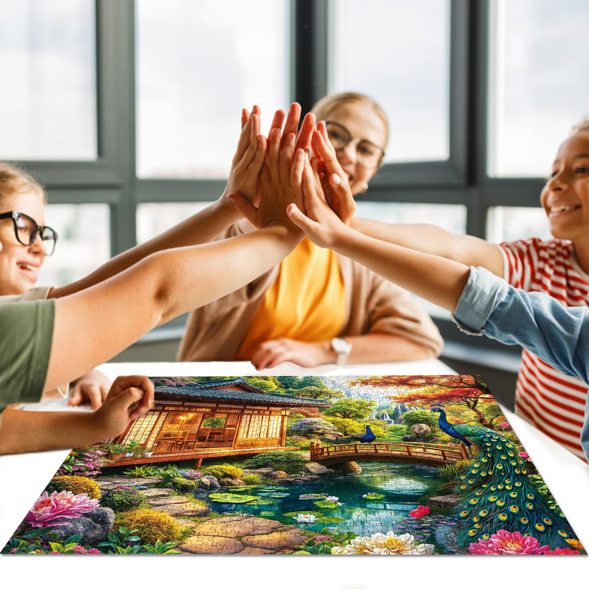 HUADADA 1000-Piece Puzzle: Traditional Japanese Garden with Peacocks | Colorful Jigsaw for Adults & Kids