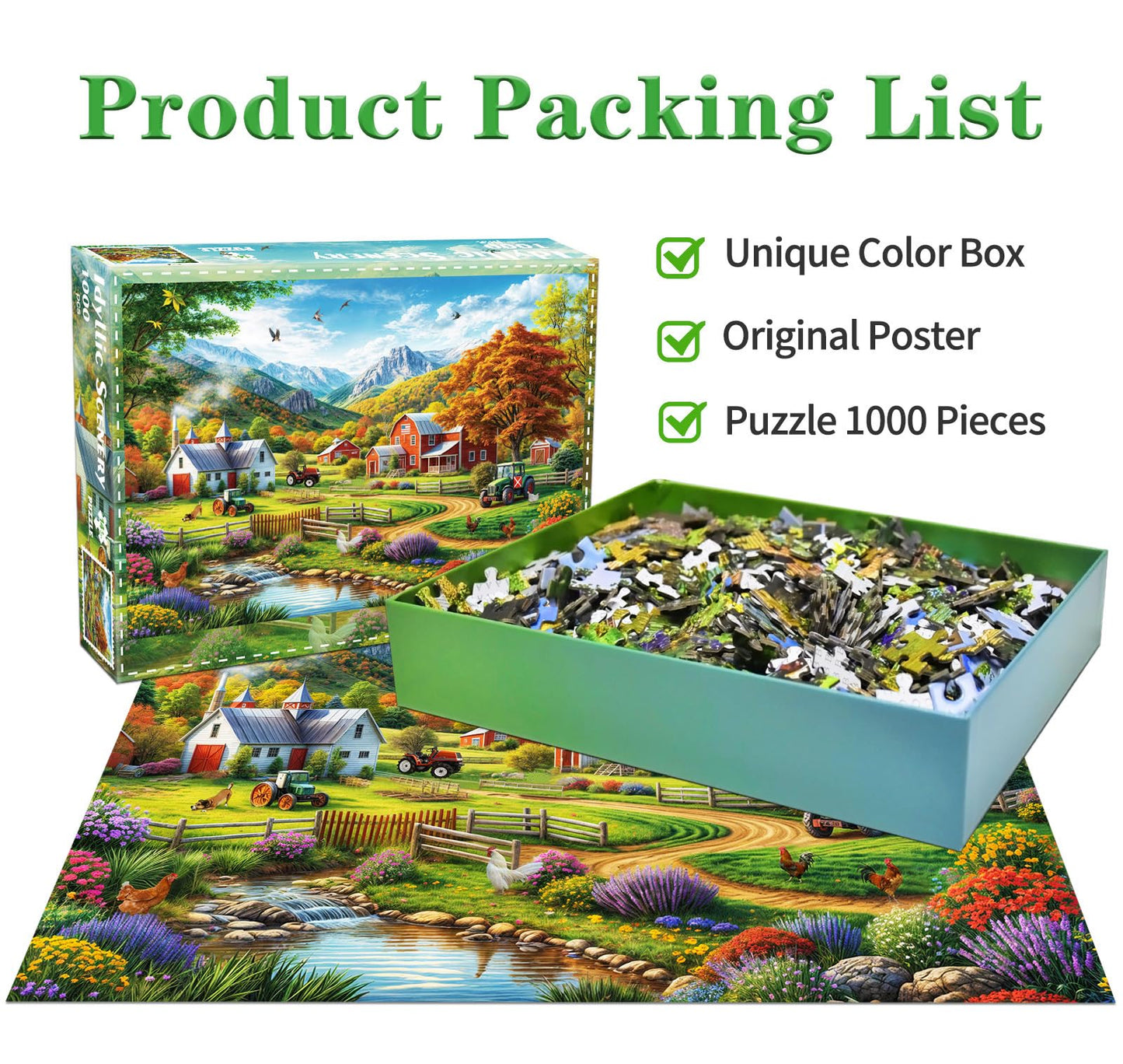 HUADADA 1000-Piece Puzzle - Country Life for Adults | Colorful Jigsaw Puzzles for Family Fun