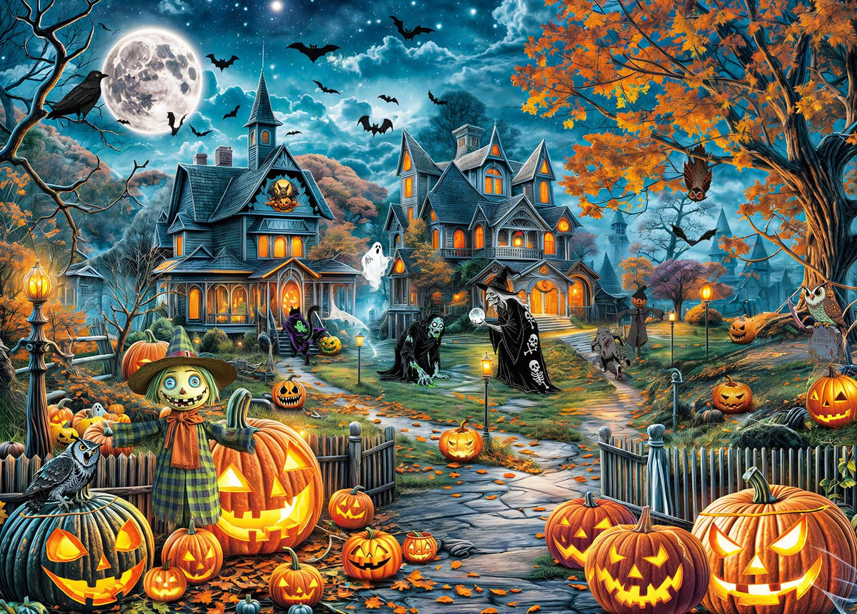 HUADADA Halloween Puzzle 1000 Pieces – Bats, Full Moon & Haunted House