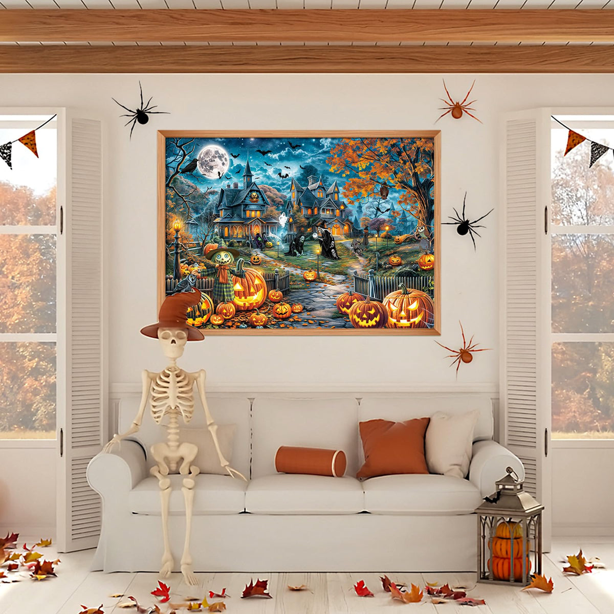 HUADADA Halloween Puzzle 1000 Pieces – Bats, Full Moon & Haunted House