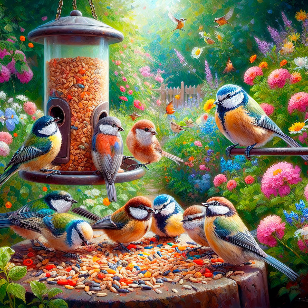 HUADADA 1024-Piece Jigsaw Puzzle - Feed Bird Interlock, No Dust, 19.6 x 19.6 in, 1:1 Poster Included