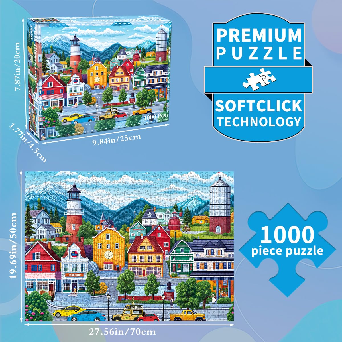 HUADADA 1000-Piece Jigsaw Puzzle for Adults – Comfortable Small Town Living
