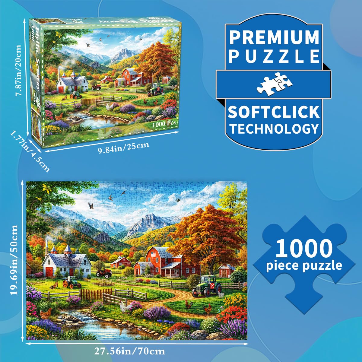 HUADADA 1000-Piece Puzzle - Country Life for Adults | Colorful Jigsaw Puzzles for Family Fun