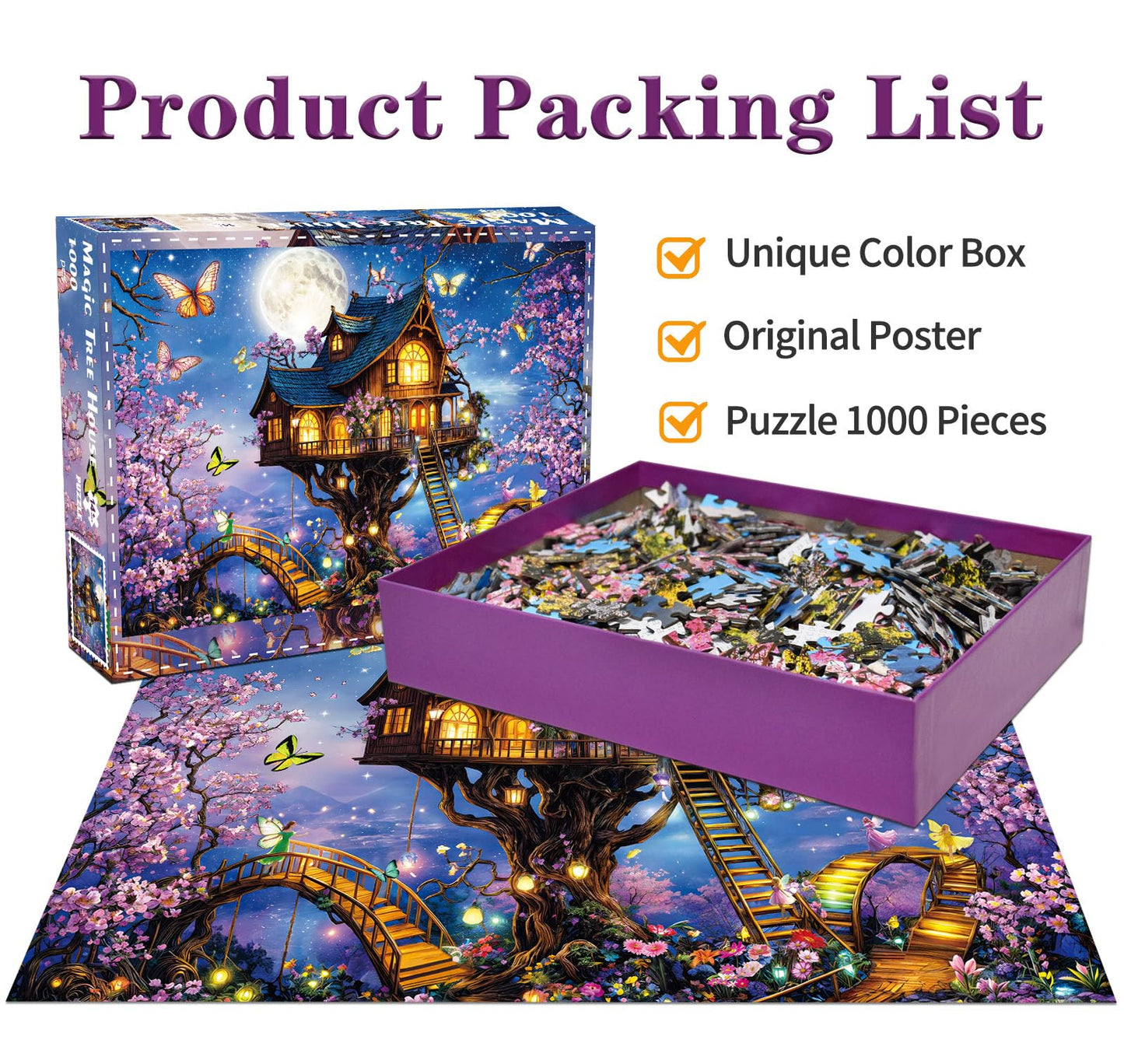 HUADADA 1000 Piece Elf Tree House Puzzle – Colorful Jigsaw for All Ages