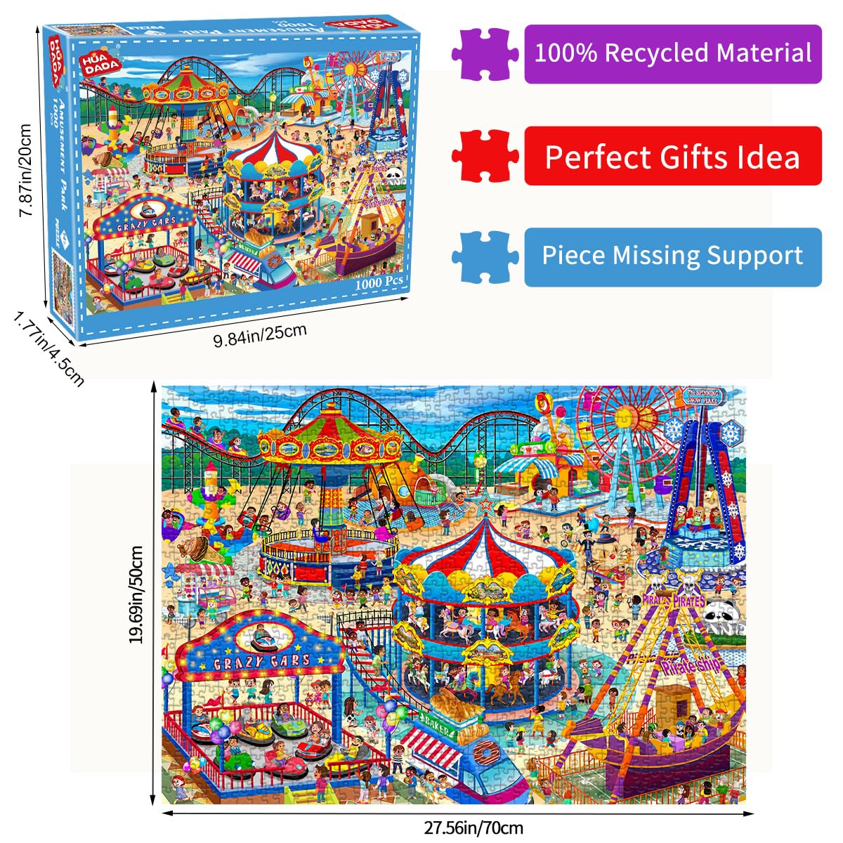 HUADADA 1000-Piece Jigsaw Puzzle – Amusement Park Edition for Adults