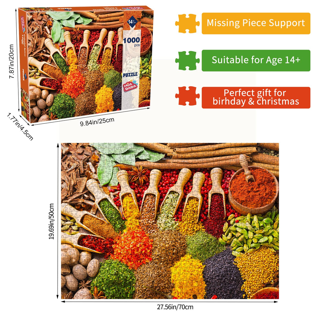 HUADADA 1000 Piece Puzzle – Colourful Spices for Adults & Kids | Premium Jigsaw