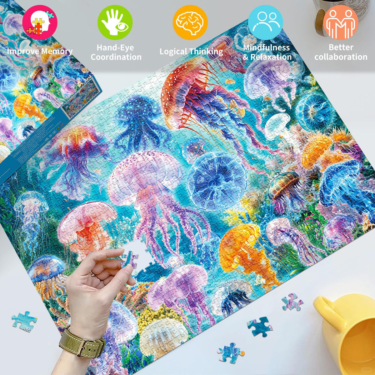 HUADADA 1000-Piece Jellyfish Puzzle for Adults – Dreamy Deep-Sea Scene