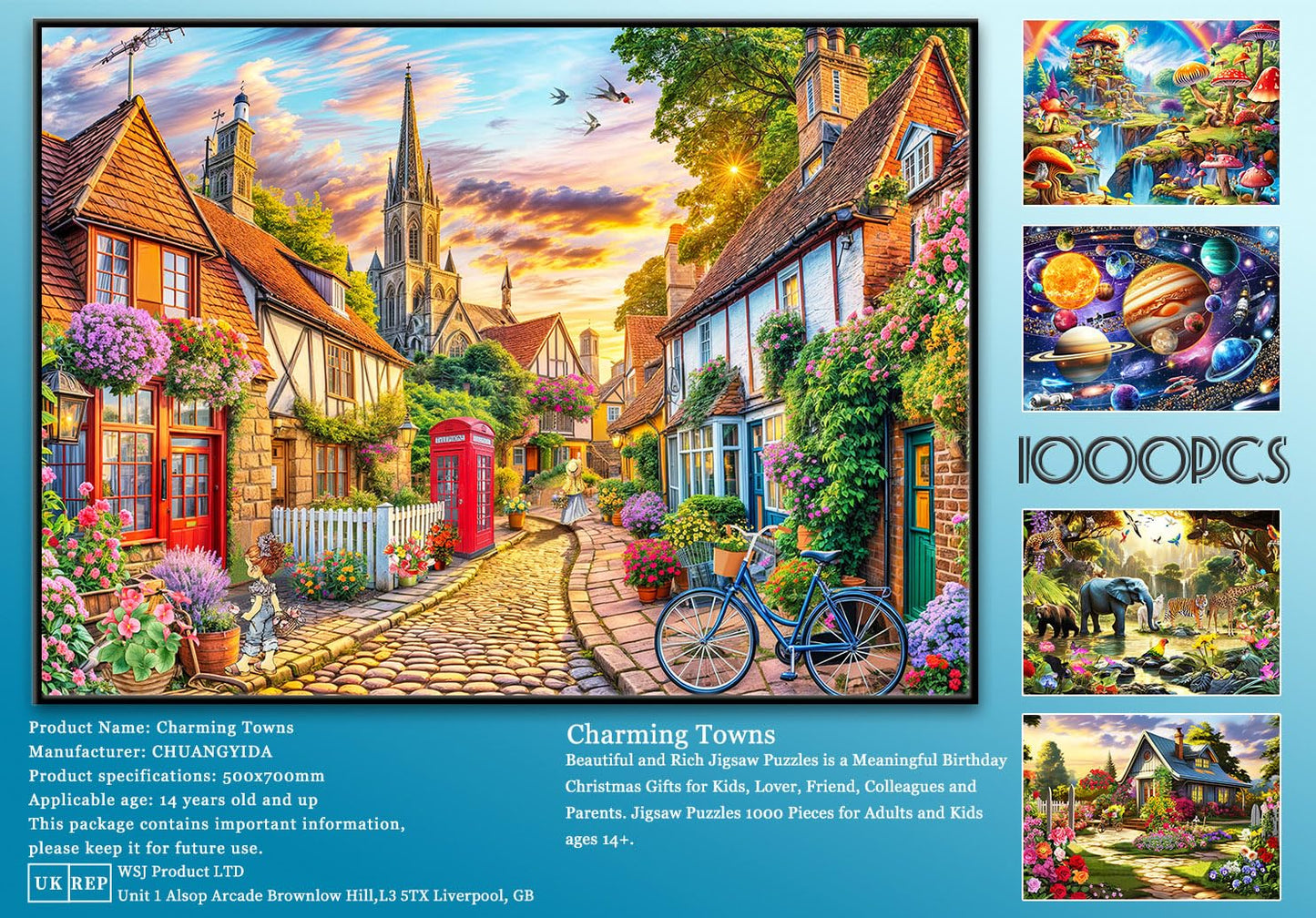 HUADADA 1000-Piece Jigsaw Puzzle – Charming European Town Scene for Adults