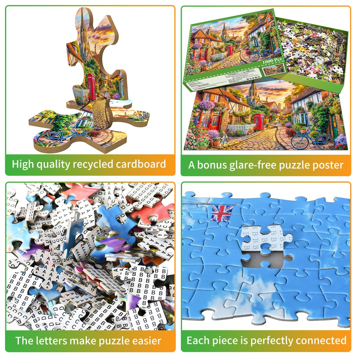 HUADADA 1000-Piece Jigsaw Puzzle – Charming European Town Scene for Adults